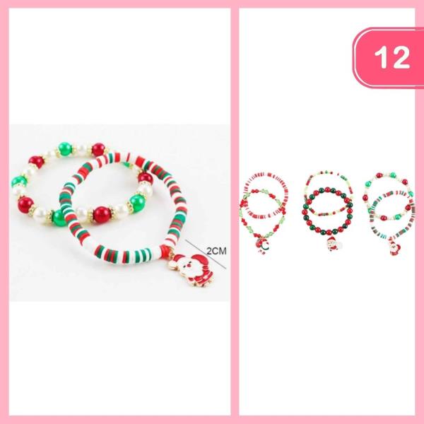 CHRISTMAS BEADED CHARM BRACELET (12 UNITS)