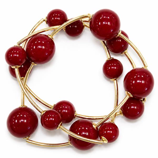 ROUND BEAD MULTI METAL BAR STRETCH BRACELET SET