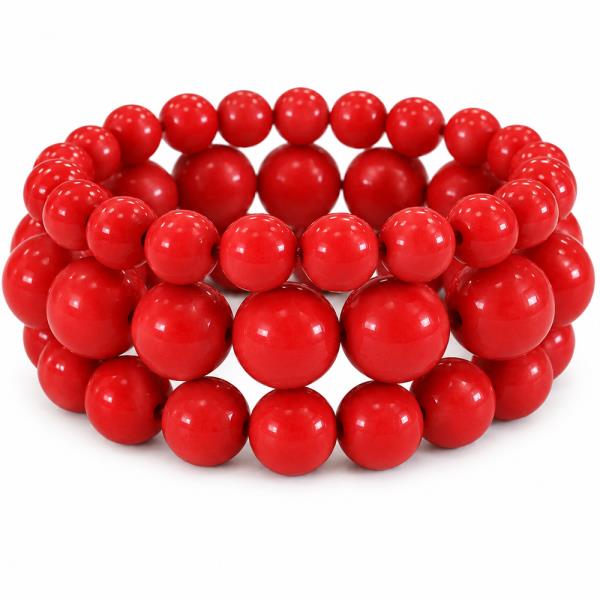 GRADUATED ROUND BEAD 3 ROW STRETCH BRACELET SET