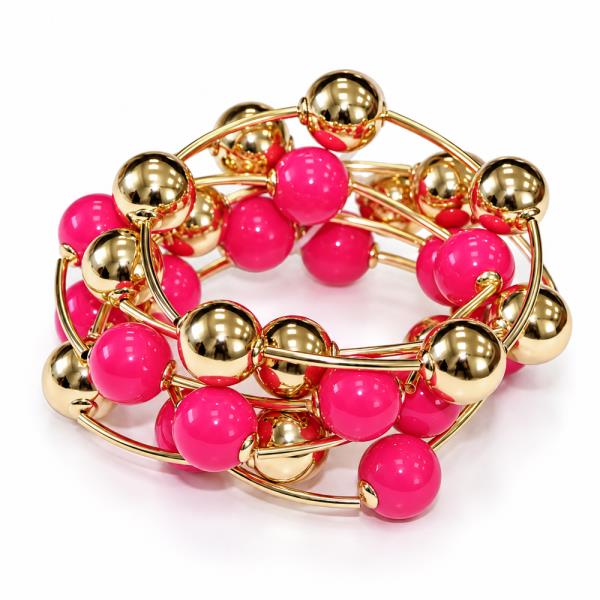 METAL BALL BEAD MULTI METAL BAR STRETCH BRACELET SET
