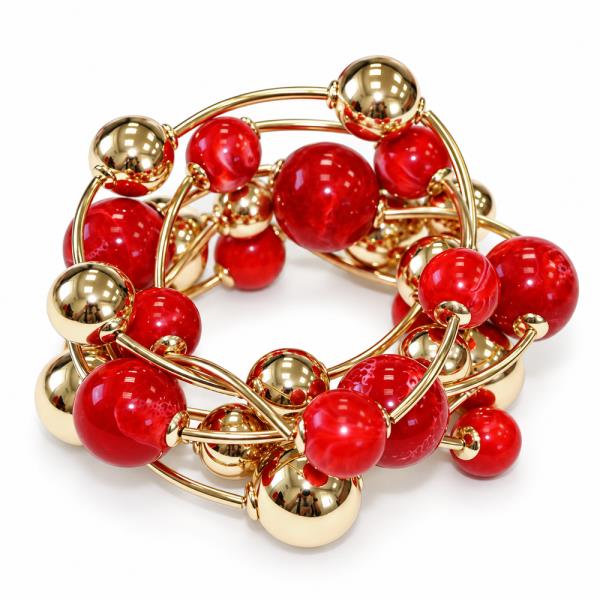 MIXED SIZE BALL BEAD MULTI METAL BAR STRETCH BRACELET SET
