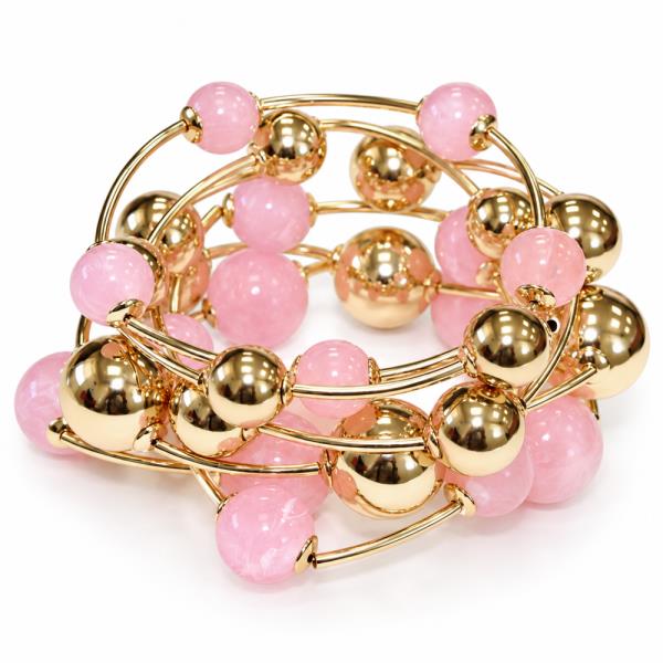 METAL BALL BEAD MULTI METAL BAR STRETCH BRACELET SET