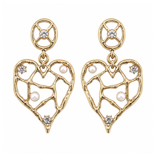Rhinestone Pearl Organic Heart Dangle Earring