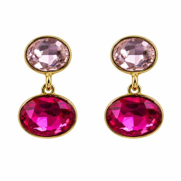 OVAL CRYSTAL STONE DOUBLE DROP EARRING