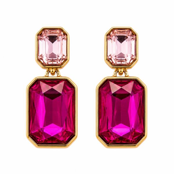 EMERALD CUT CRYSTAL STONE DOUBLE DROP EARRING