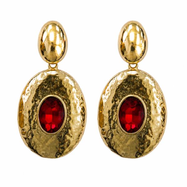 HAMMERED OVAL CRYSTAL STONE DROP EARRING