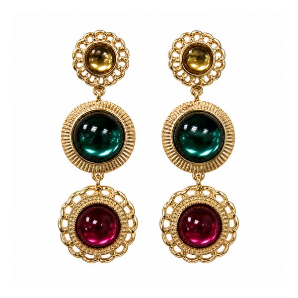ROUND CABOCHON TRIPLE DROP EARRING