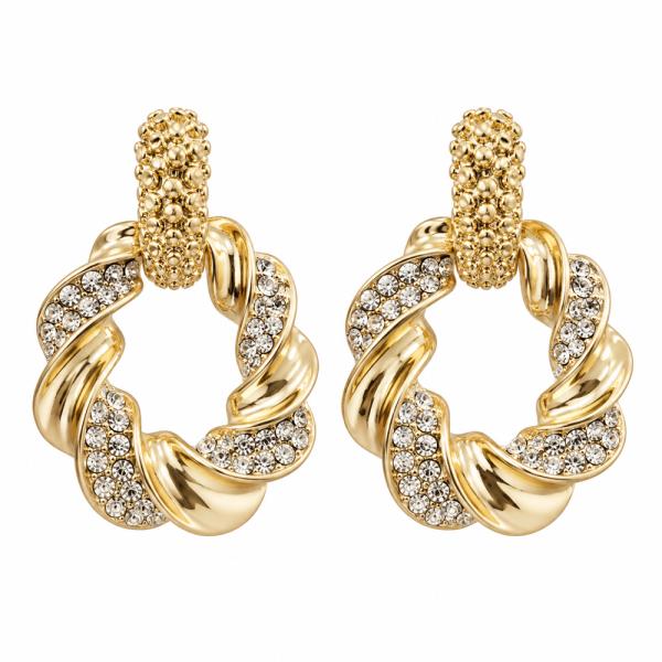 Rhinestone Metal Twisted Oval Dangle Earring
