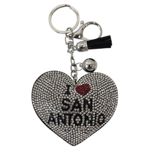 RHINESTONE I LOVE SAN ANTONIO HEART KEYCHAIN WITH TASSEL