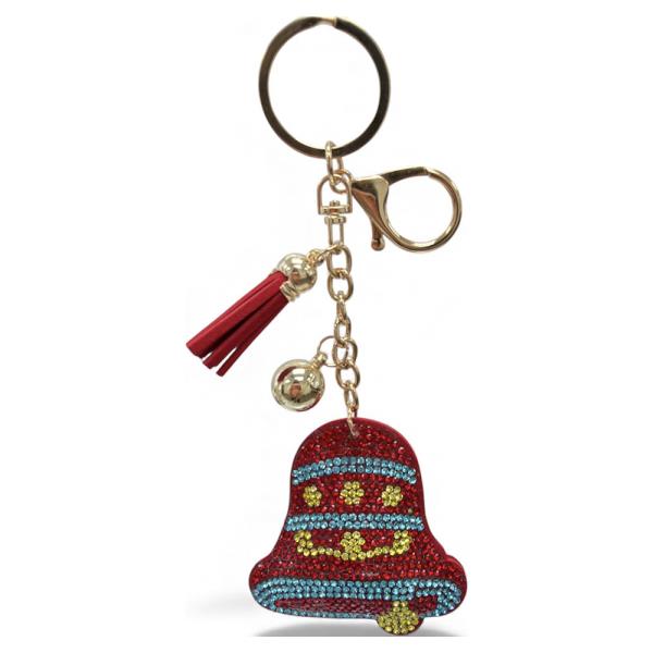 RHINESTONE CHRISTMAS BELL KEYCHAIN WITH TASSEL
