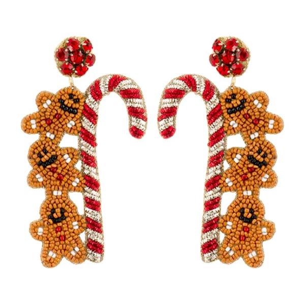 GINGERBREAD W CANDY CANE EARRING