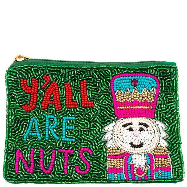 SEED BEAD Y`ALL ARE NUTS COIN BAG