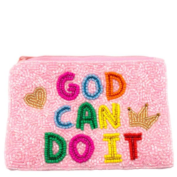 SEED BEAD GOD CAN DO IT COIN BAG
