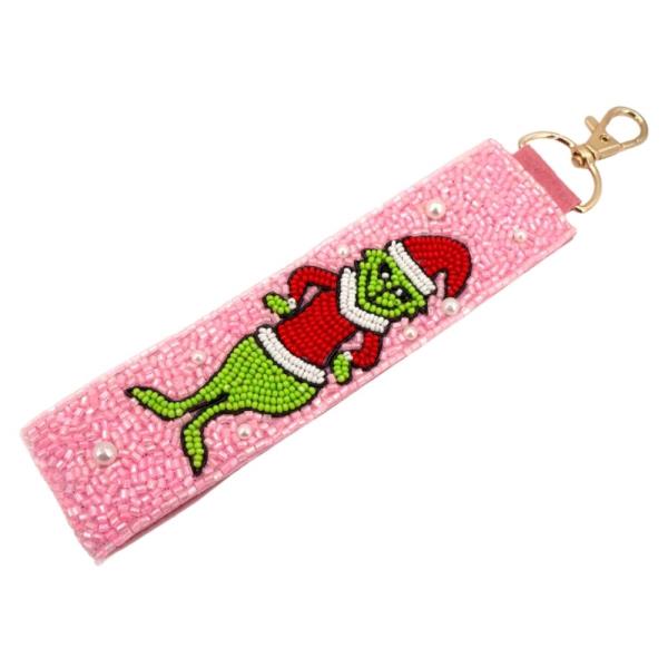 SEED BEAD PEARL GRINCH KEYCHAIN