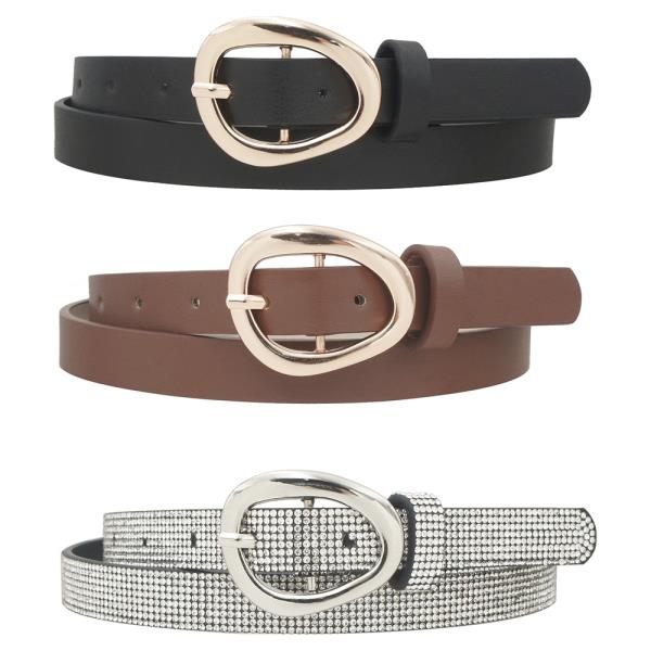 STRAP OVAL BUCKLE SKINNY TRIO BELT