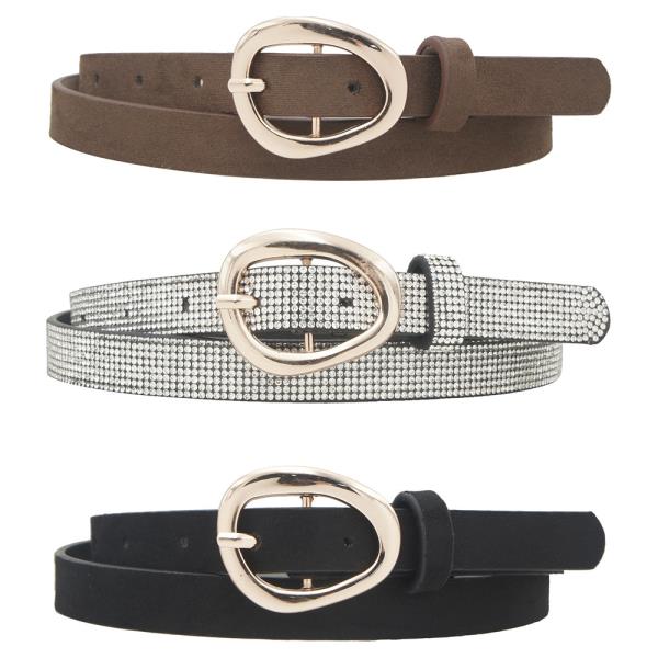 STRAP OVAL BUCKLE SKINNY MICROSUEDE TRIO BELT