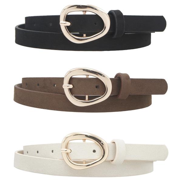 ORGANIC OVAL BUCKLE MICROSUEDE SKINNY TRIO BELT