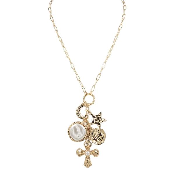 CROSS PEARL MOON STAR CHARM PDT NECKLACE