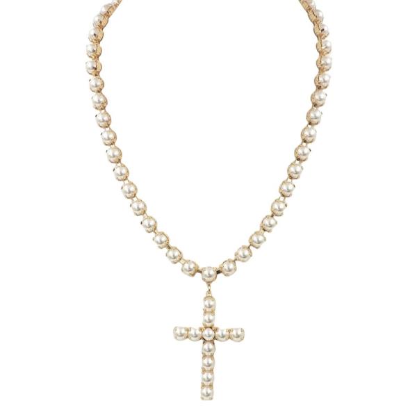 PEARL CHAIN WITH PEARL CROSS PENDANT NECKLACE