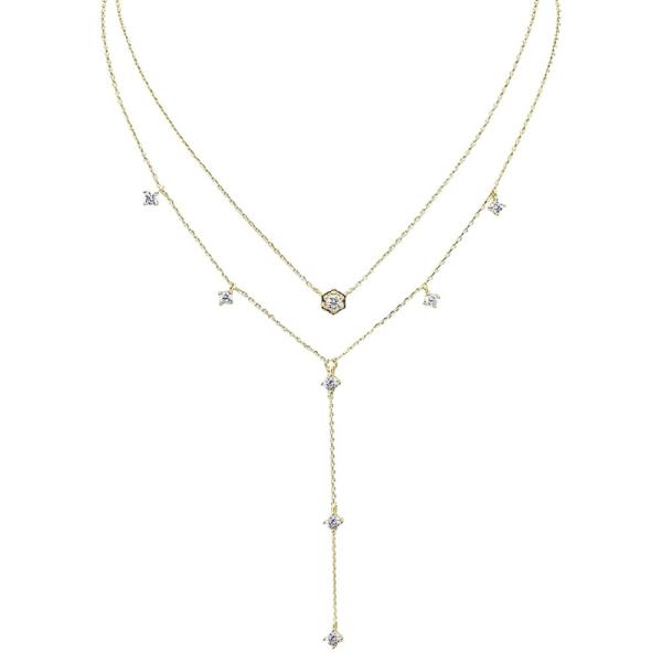 LAYERED ROUND CZ CHARM Y NECKLACE