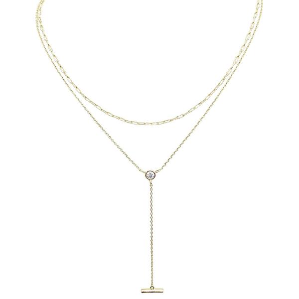 LAYERED BEZEL CZ BAR Y NECKLACE