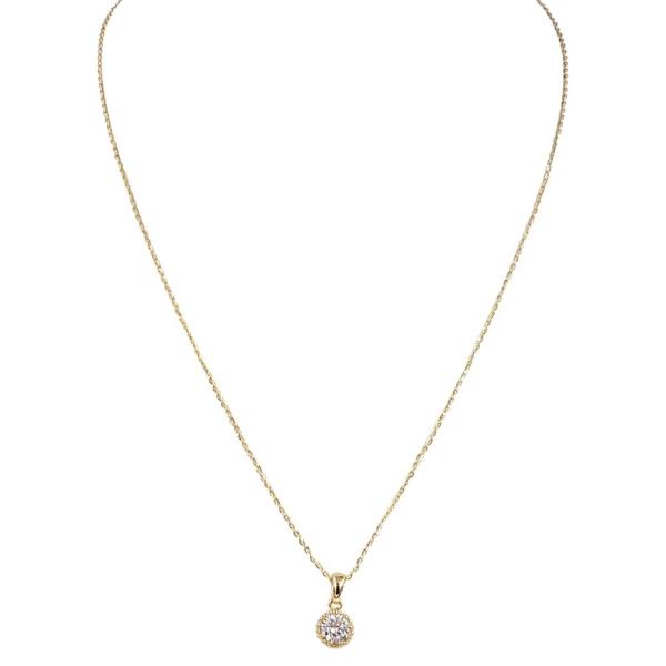 18K BRASS BEZEL ROUND CZ PENDANT NECKLACE