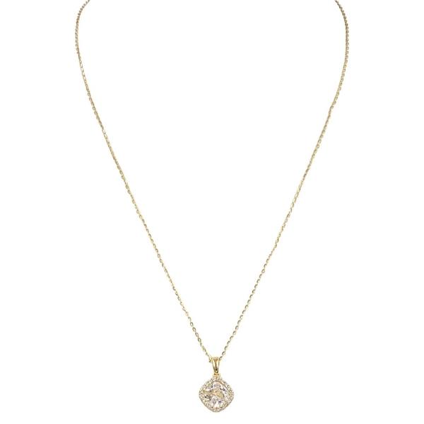 18K BRASS CUSHION CZ PENDANT NECKLACE