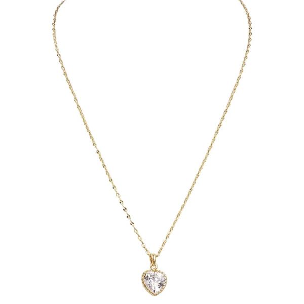 18K BRASS BEZEL HEART PENDANT NECKLACE