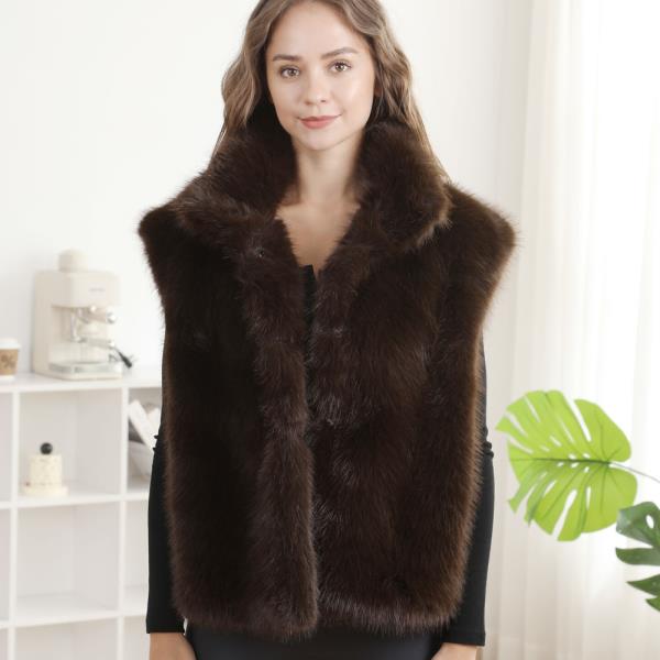 PLUSH FAUX FUR VEST W/ COLLAR AND SNAP