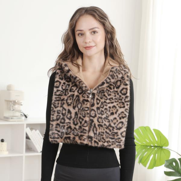 HOODED LEOPARD FAUX FUR ZIP UP VEST
