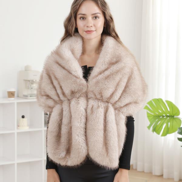 TIPPED FAUX FUR SHAWL SHRUG