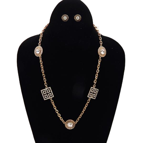 Rhinestone Square Greek Part Station Necklace