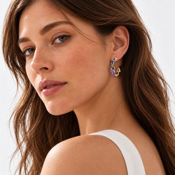 RHINESTONE HOOP EARRING