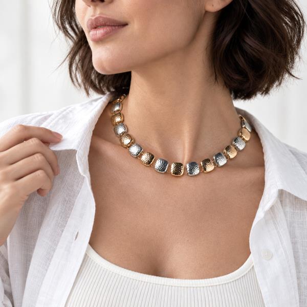 Hammered Square Metal Necklace