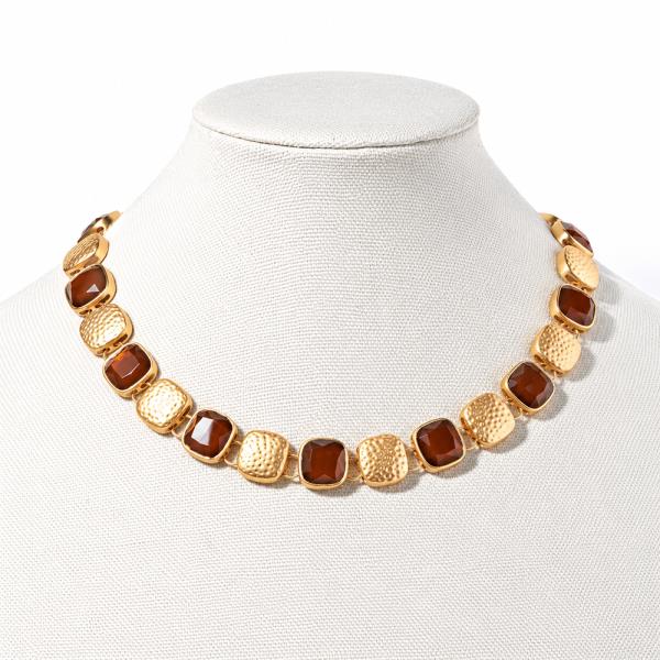 Hammered Square Stone Necklace