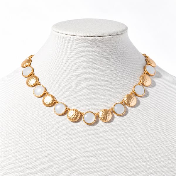 Hammered Dome Round Stone Necklace