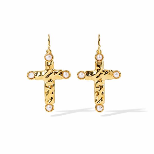 Corner Pearl Cross Earring