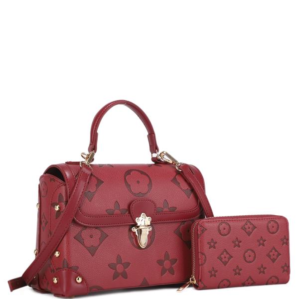2IN1 PATTERN TEXTURE DESIGN SATCHEL W WALLET SET