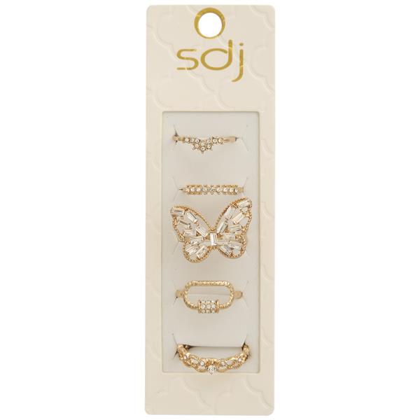 SDJ CRYSTAL EMBELLISHED BUTTERFLY MIX ASSORTED MULTI RING SET