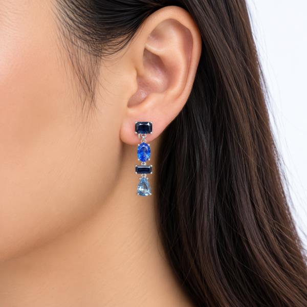 CRYSTAL STONE MIXED SHAPE FOUR TIER DROP EARRING