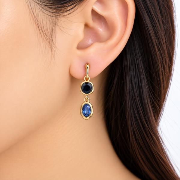 CRYSTAL STONE METAL FRAME ROUND OVAL DROP EARRING