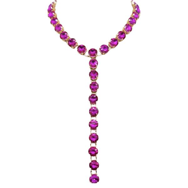 Crystal Stone Round Lariat Necklace