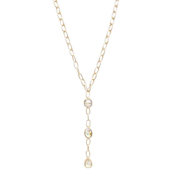 Crystal Stone Mixed Shape Chain Lariat Necklace