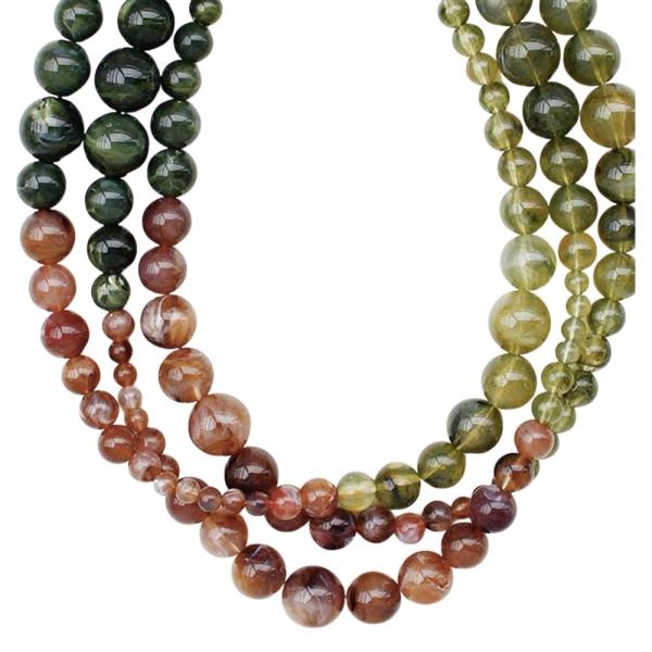 MARBLED GRADUATED ROUND BEAD THREE STRAND NECKLACE