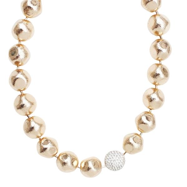 Two Tone Metal Rhinestone Pave Ball Bead Necklace