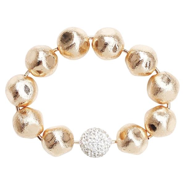 TWO TONE METAL RHINESTONE PAVE BALL BEAD BRACELET