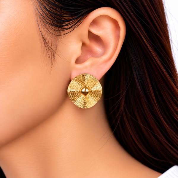 Metal Beaded Radial Round Stud Earring