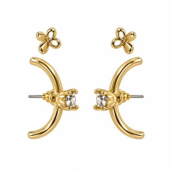 METAL CRYSTAL STONE BUTTERFLY CRESCENT STUD EARRING 2 PAIR SET