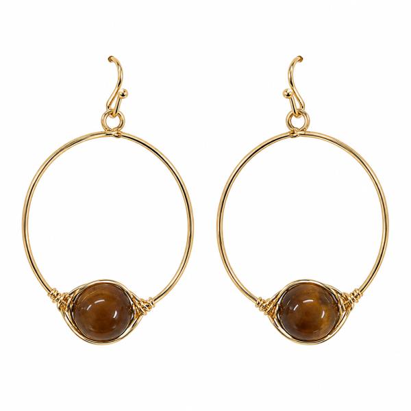 METAL WIRE WRAPPED ROUND BEAD CIRCLE DANGLE EARRING