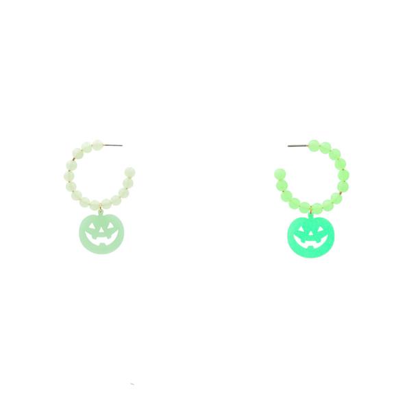 GLOW IN THE DARK HALLOWEEN GHOST CHARM BEADED HOOP EARRING
